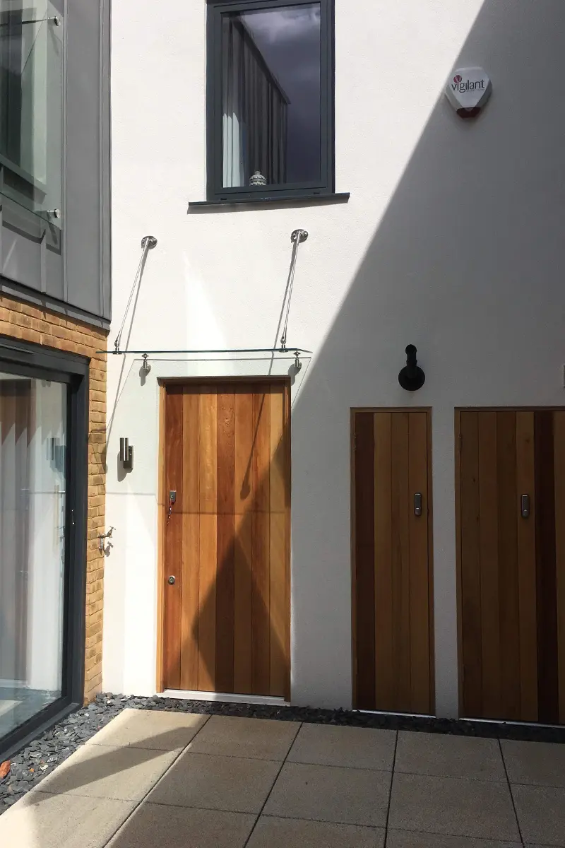a wooden front door