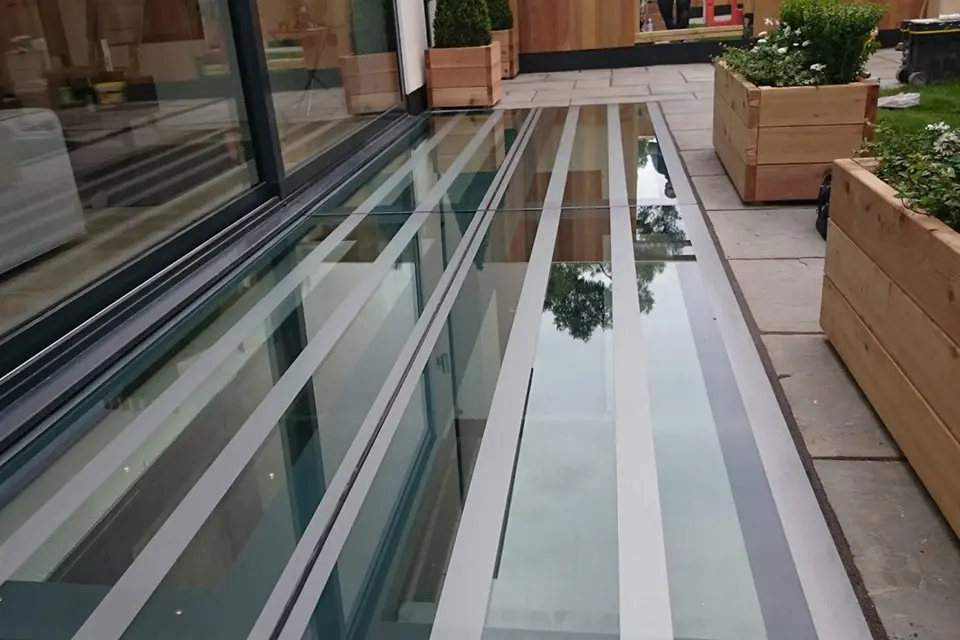walk on glass in a garden